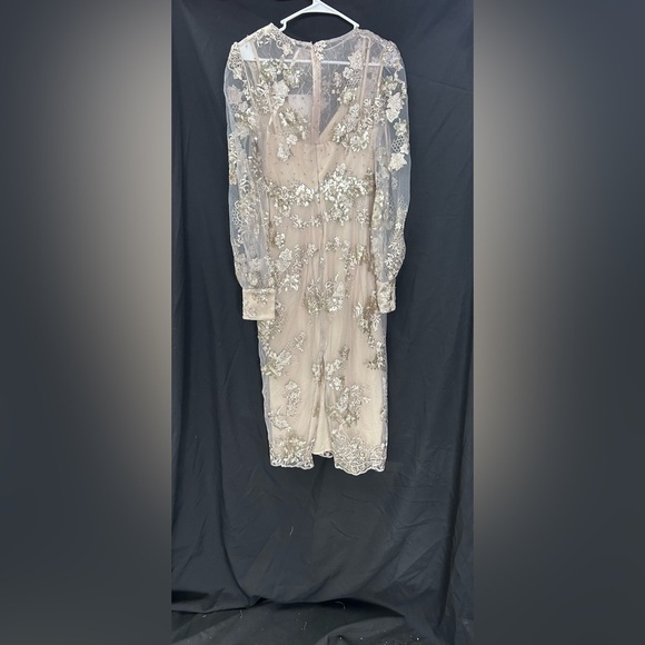 MAC DUGGAL 67862 NWT Embellished High Neck Illusion Long Sleeve Midi Dress - Picture 5 of 6